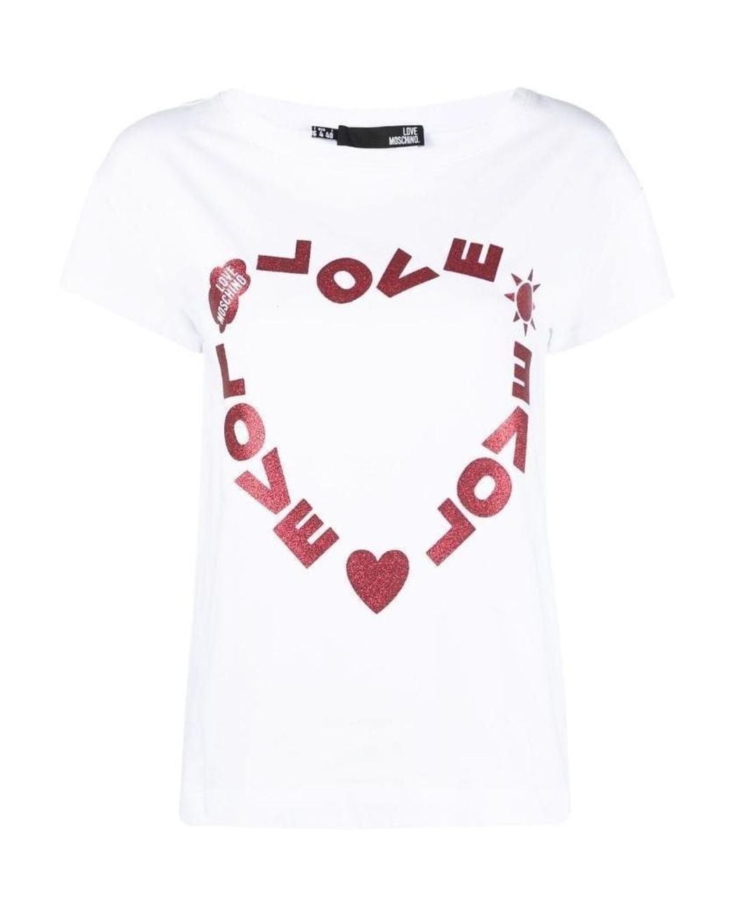 Moschino White Heart-Shaped Printed T-Shirt