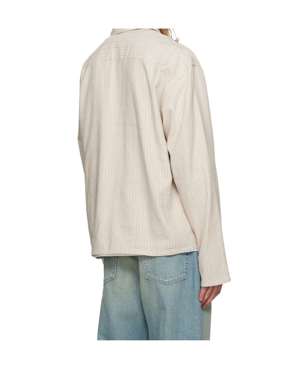 Song For The Mute White Striped Cropped Shirt for men