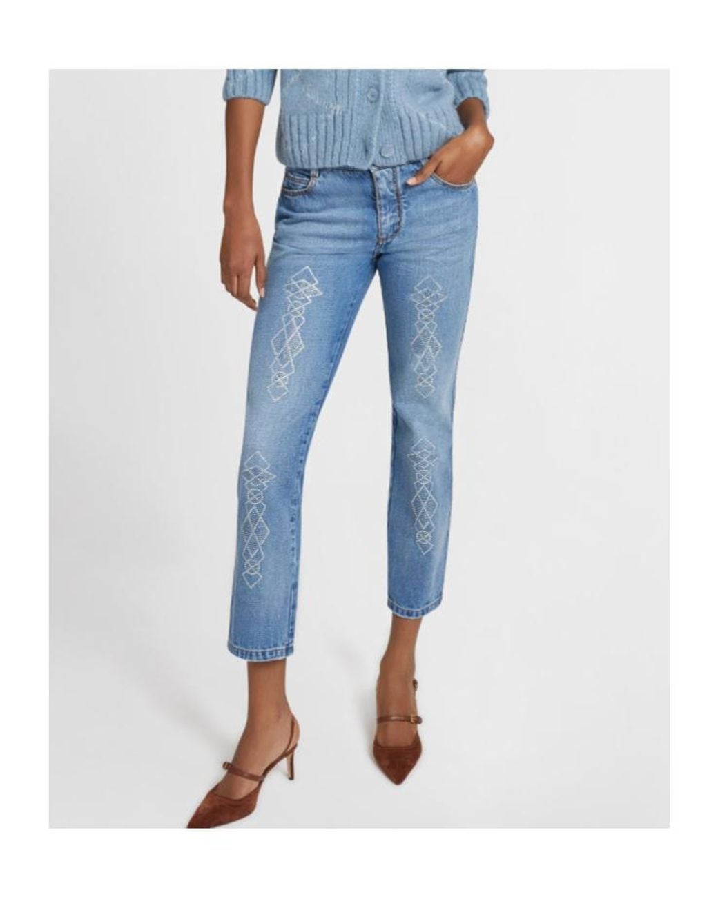 Ermanno Scervino Blue Rhinestone-Embellished Jeans