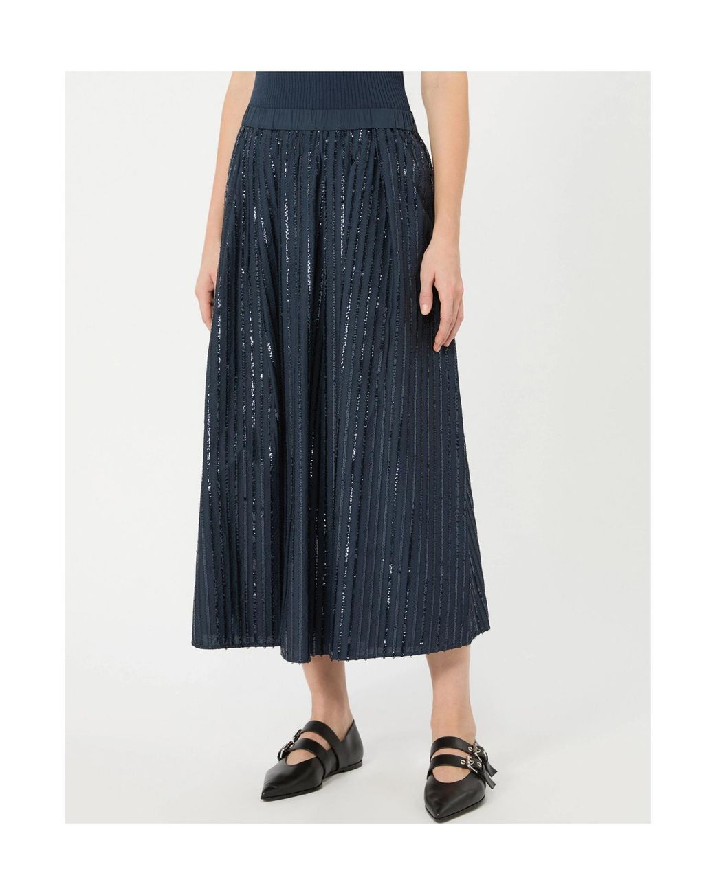 Weekend by Maxmara Blue Cotton Sequin Maxi Skirt