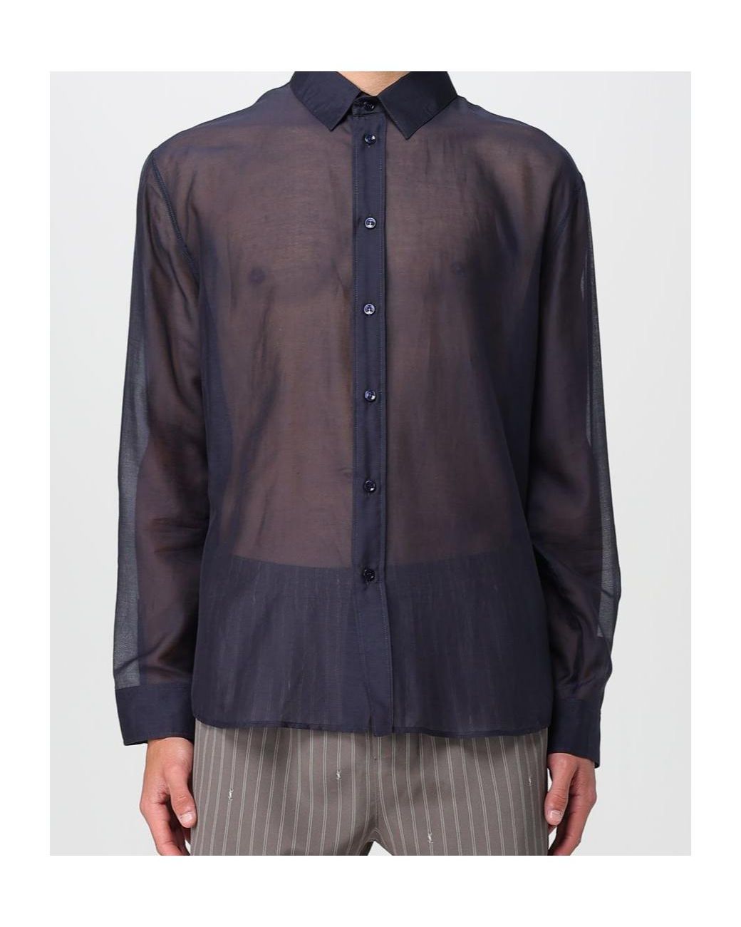 Saint Laurent Blue Shirt With Classic Collar And Contrasting Details I for men