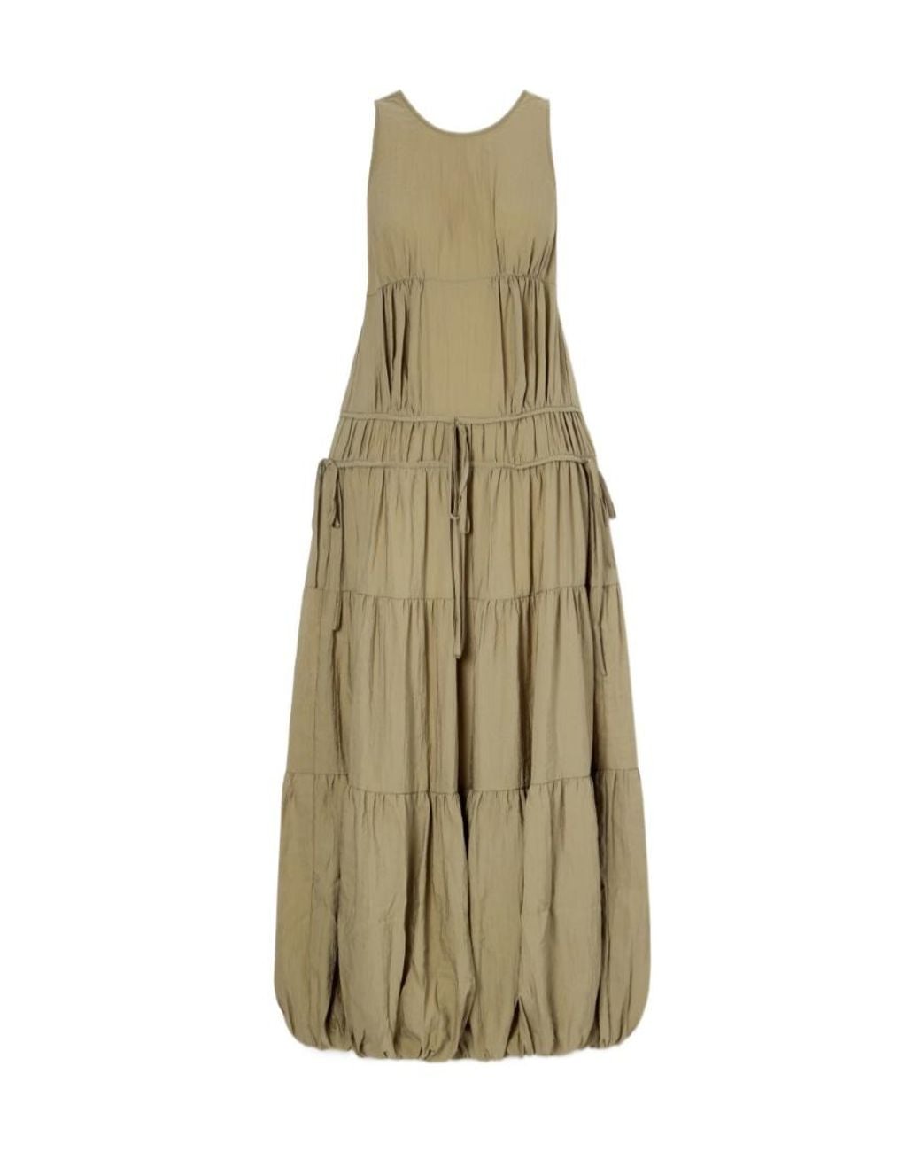 Co. Natural Pleated Knotted Satin Midi Dress