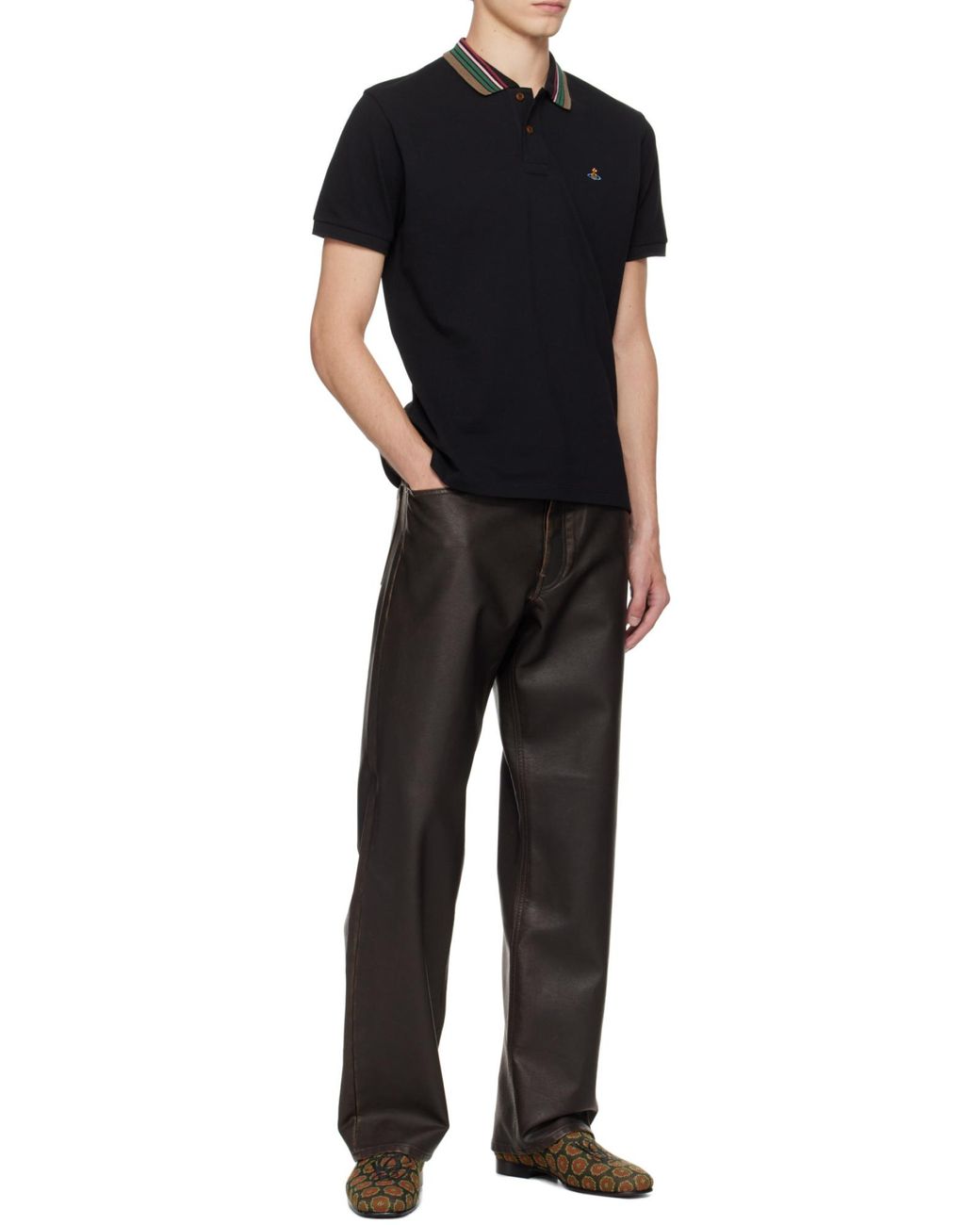 Vivienne Westwood Black Short Sleeved Orb-Embroidered Polo Shirt for men