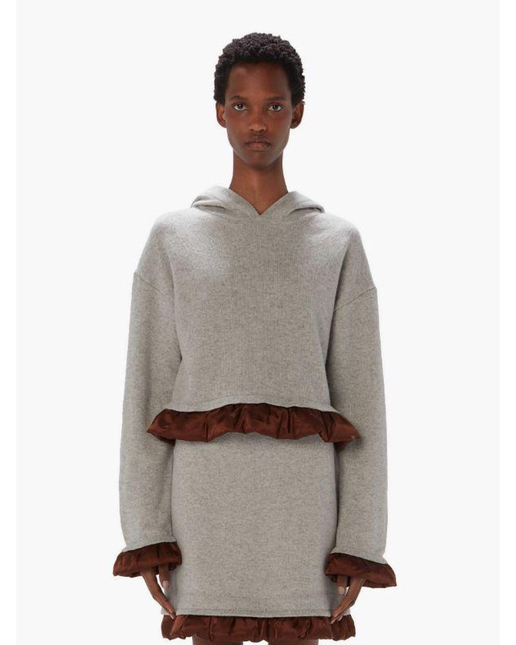J.W. Anderson Gray Satin-Trimmed Cropped Hoodie