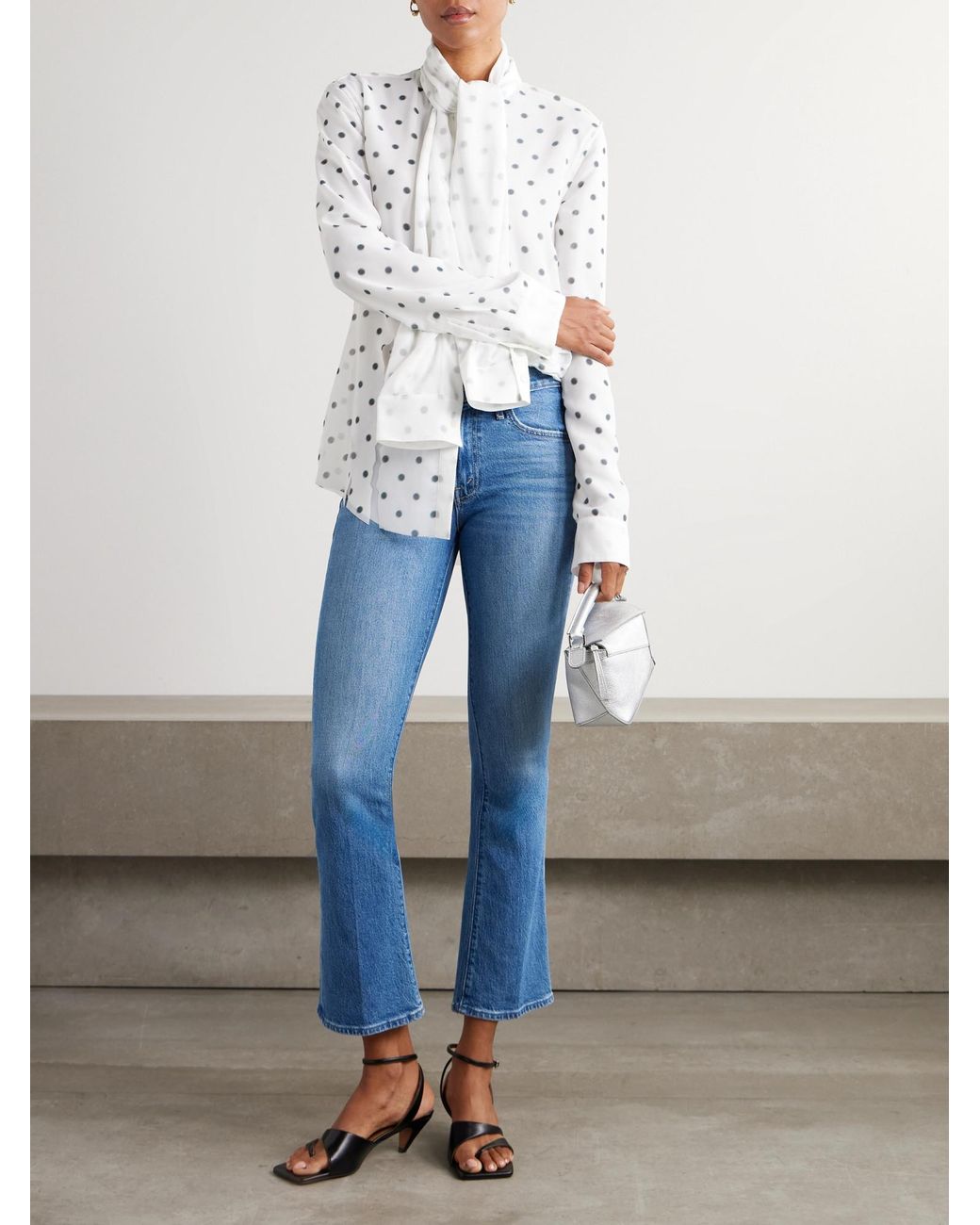 Mother Blue The Outsider Flood Cropped Mid-Rise Flared Jeans
