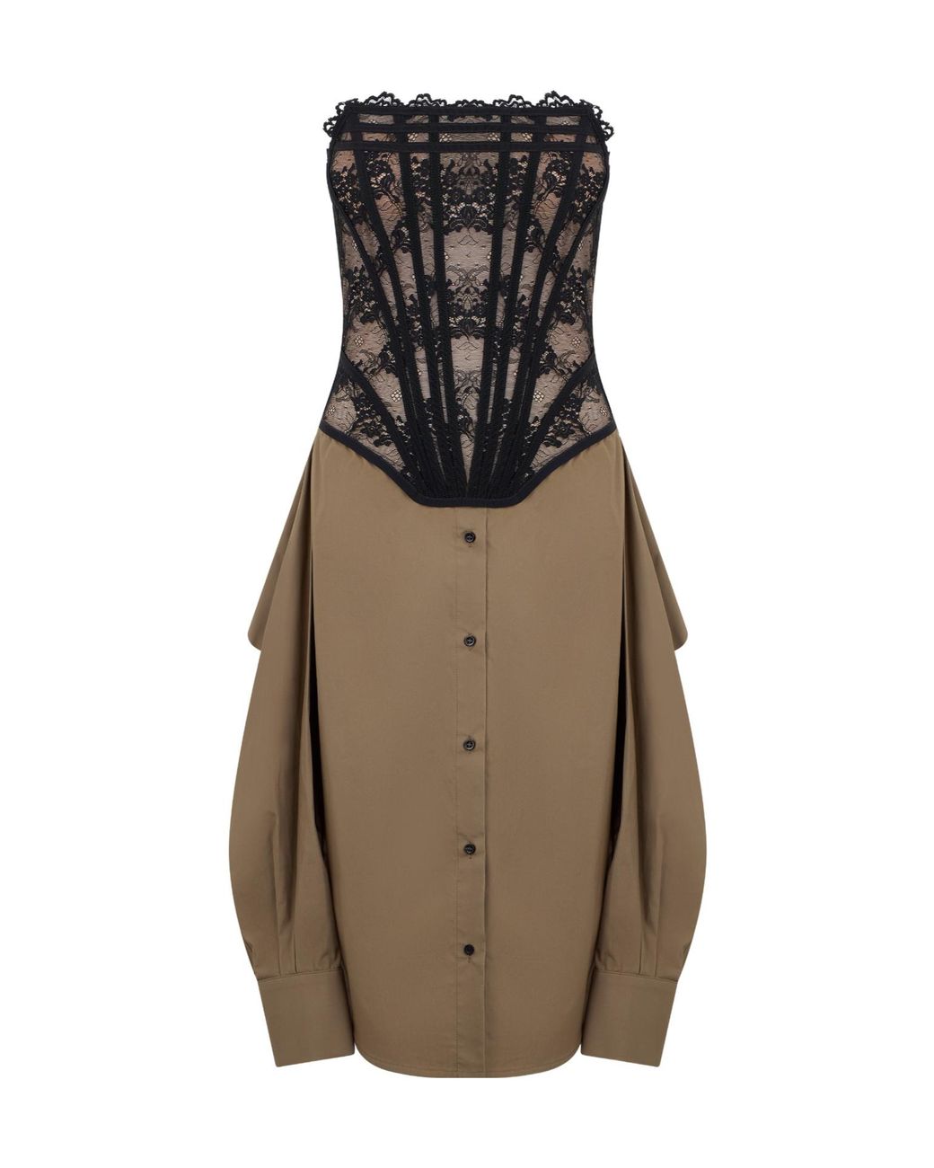 GIUSEPPE DI MORABITO Brown Lace Corset Shirt Mini Dress