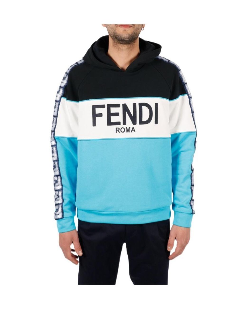 Fendi Blue Logo Embroidered Hoodie for men