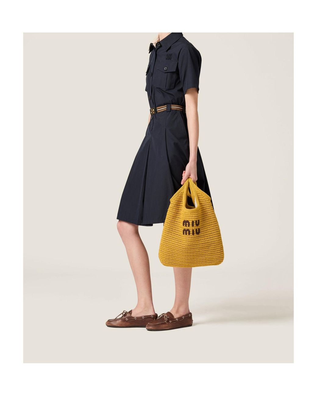 Miu Miu Ivy Raffia-Effect Woven Tote Bag in Yellow | Lyst