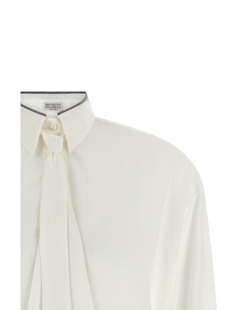 Brunello Cucinelli White Long Sleeve Tie Detail Blouse