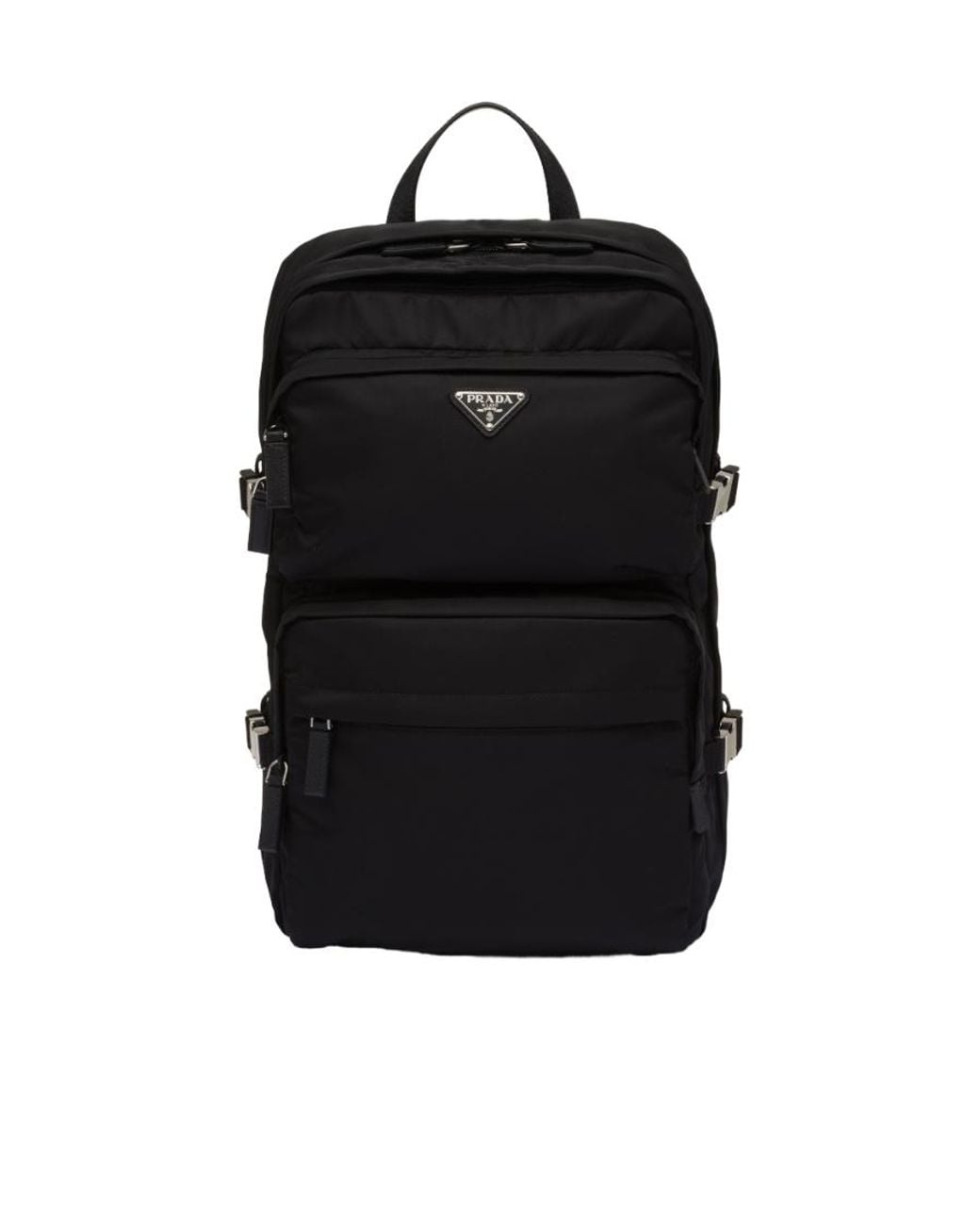 Prada Black Logo Plaque Zipped Backpack for men