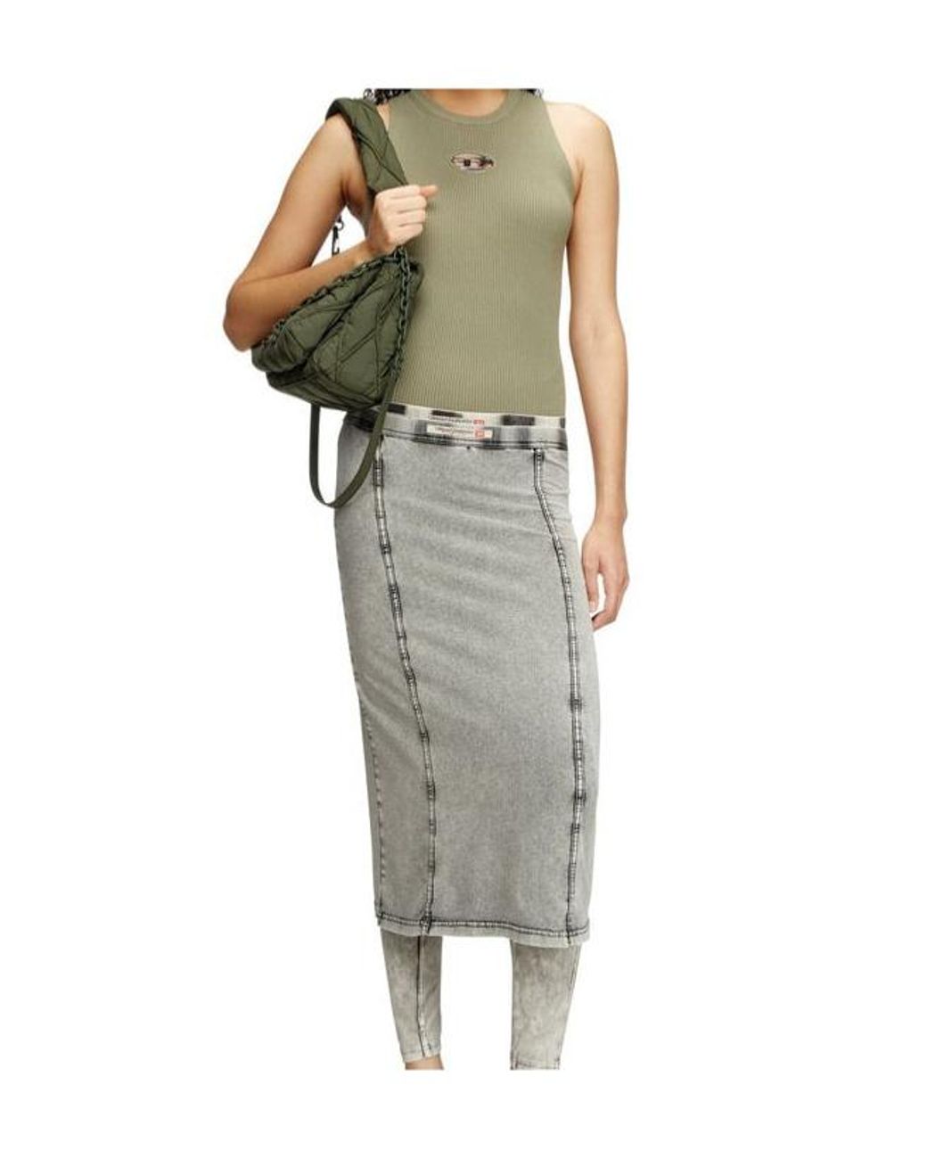 DIESEL Green Caddix Logo Plaque Ribbed-Knit Top