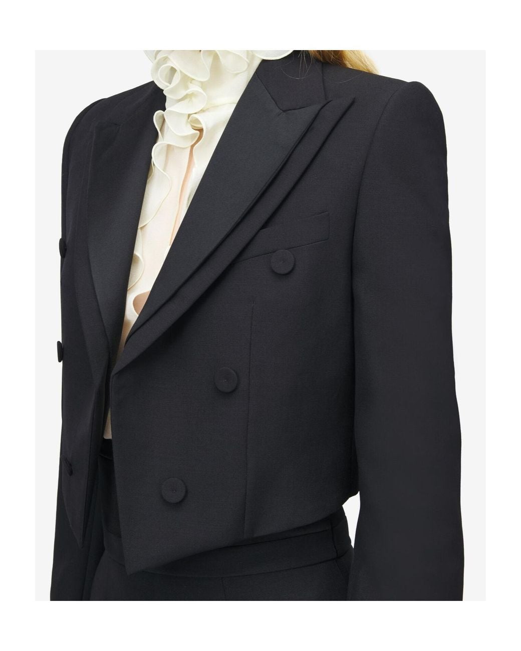 McQueen Black Double Lapel Cropped Jacket