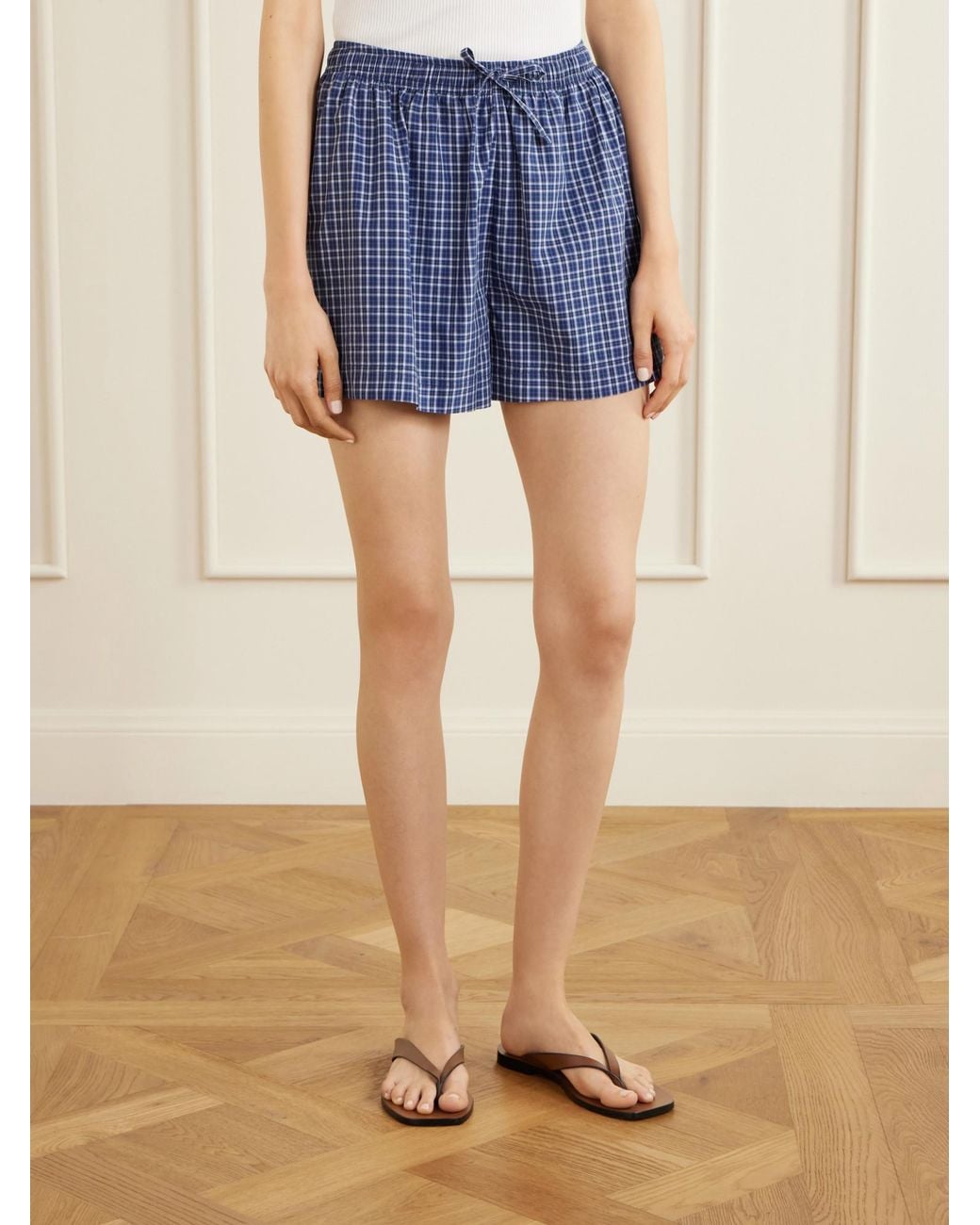Tekla Blue Plaid 100% Cotton Shorts