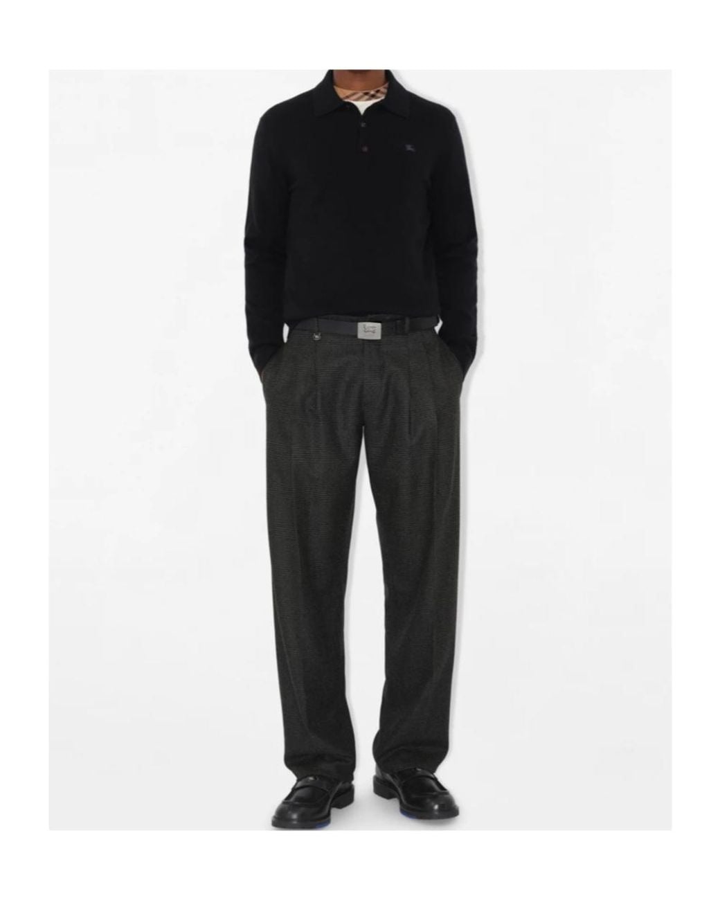 Burberry Black Ekd Embroidered Long-Sleeved Polo Shirt for men