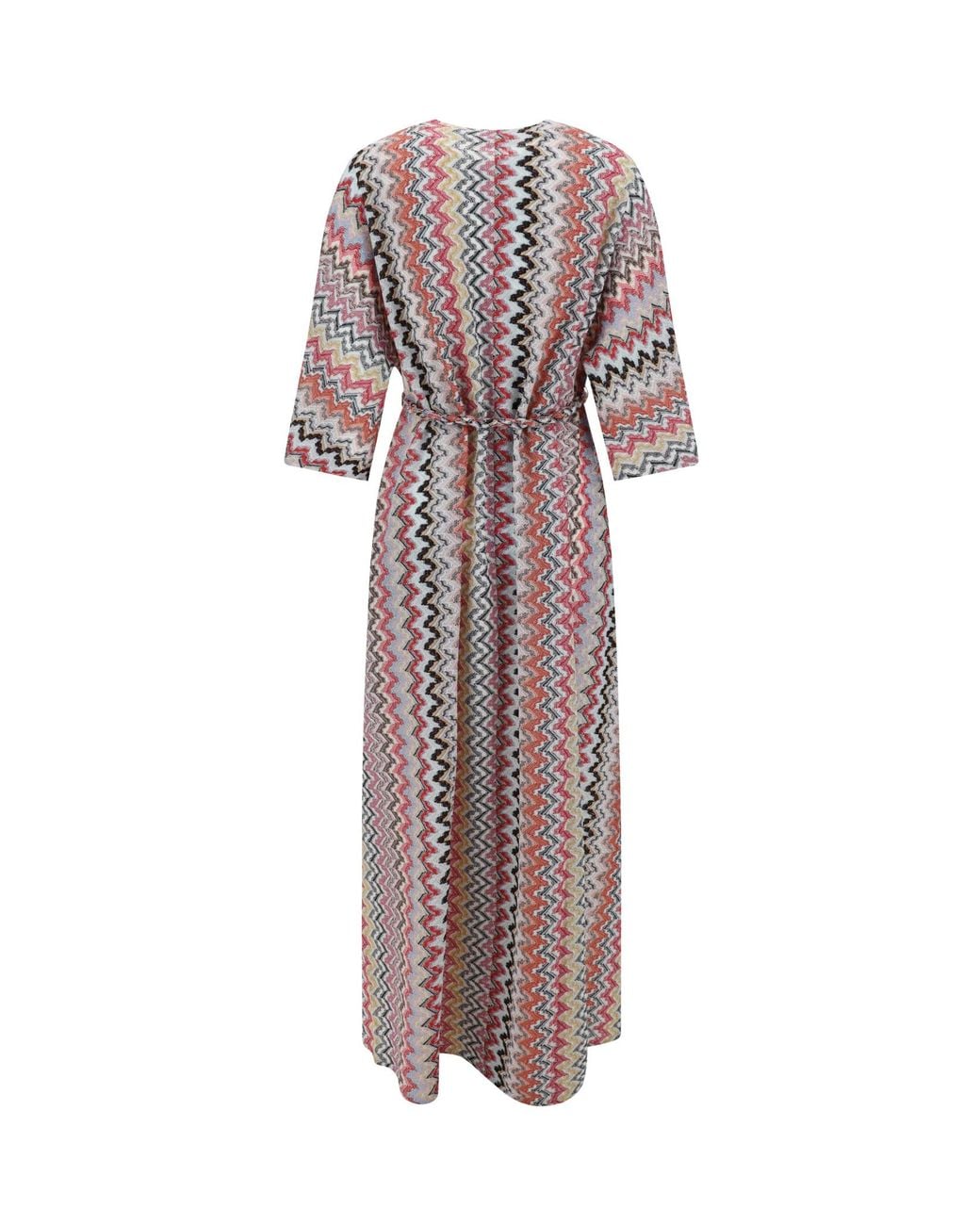 Missoni Purple Kaftano Zigzag Wovened V-Neck Maxi Dress
