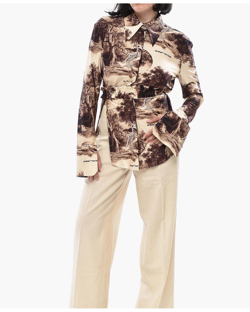 Off-White c/o Virgil Abloh Natural Curtain Pattern-Print Shirt