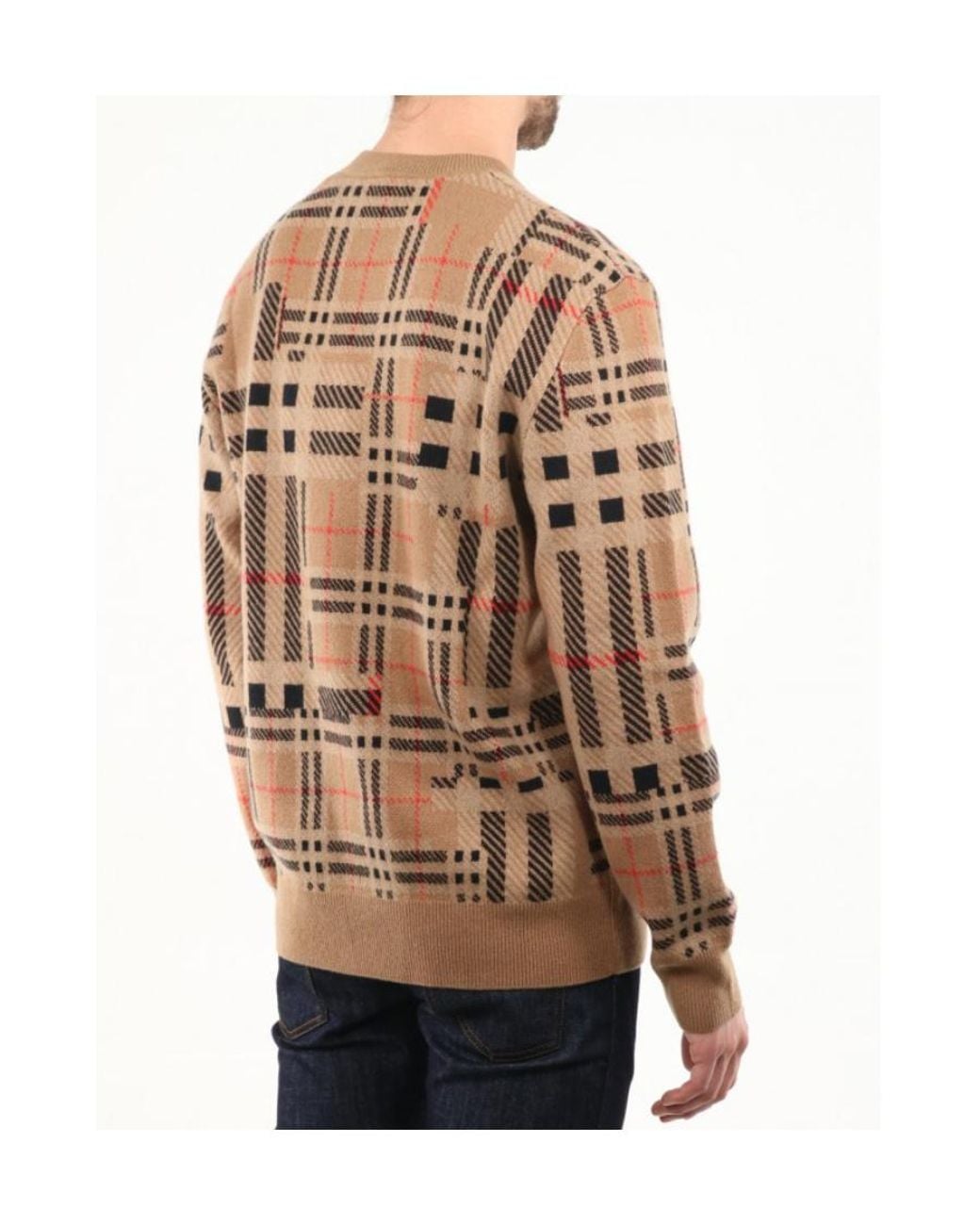 Burberry Brown Contrast Check Cashmere Jacquard Jumper for men