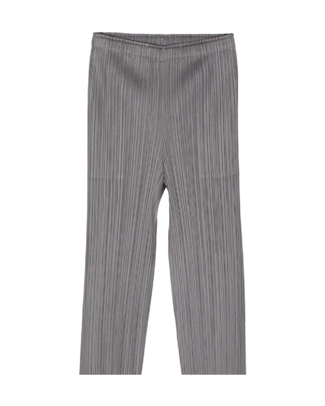 Pleats Please Issey Miyake Gray Pleated Straight-Leg Trousers