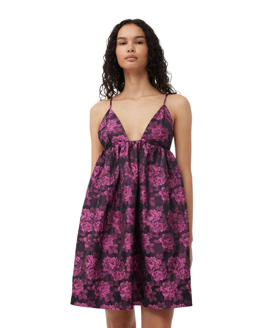 Ganni Purple Jacquard Slip Dress