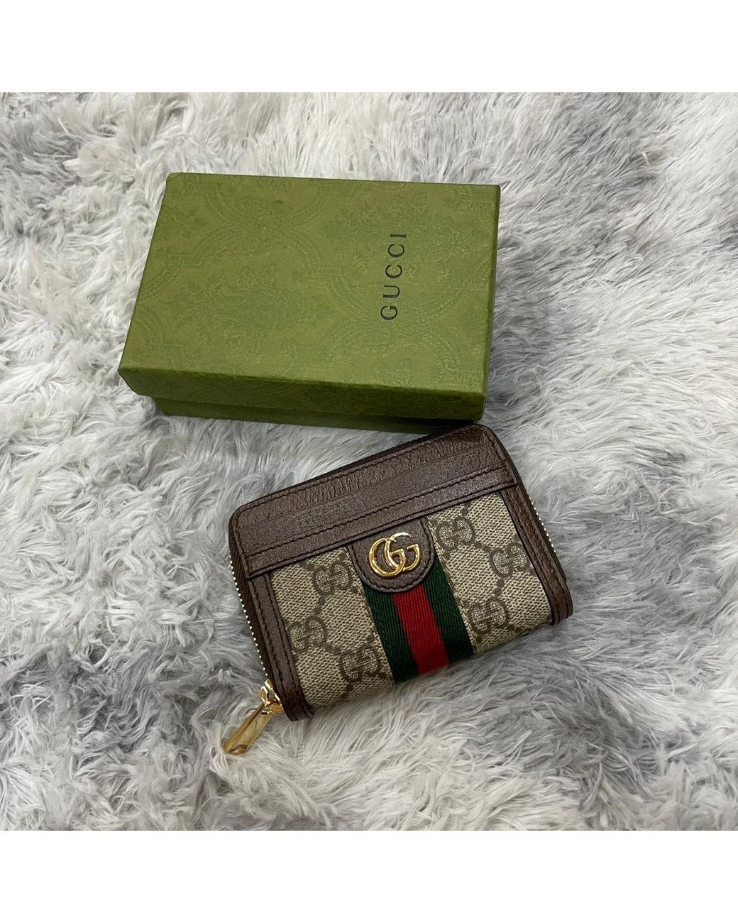 Gucci Brown Ophidia Card Case Wallet, Gg Canvas