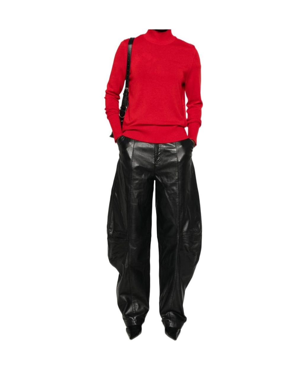 Pinko Red Ribbed Mock-Neck Knitted Sweater