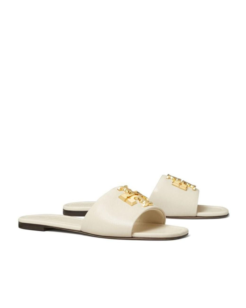 Tory Burch White Eleanor Logo Plaque Slides
