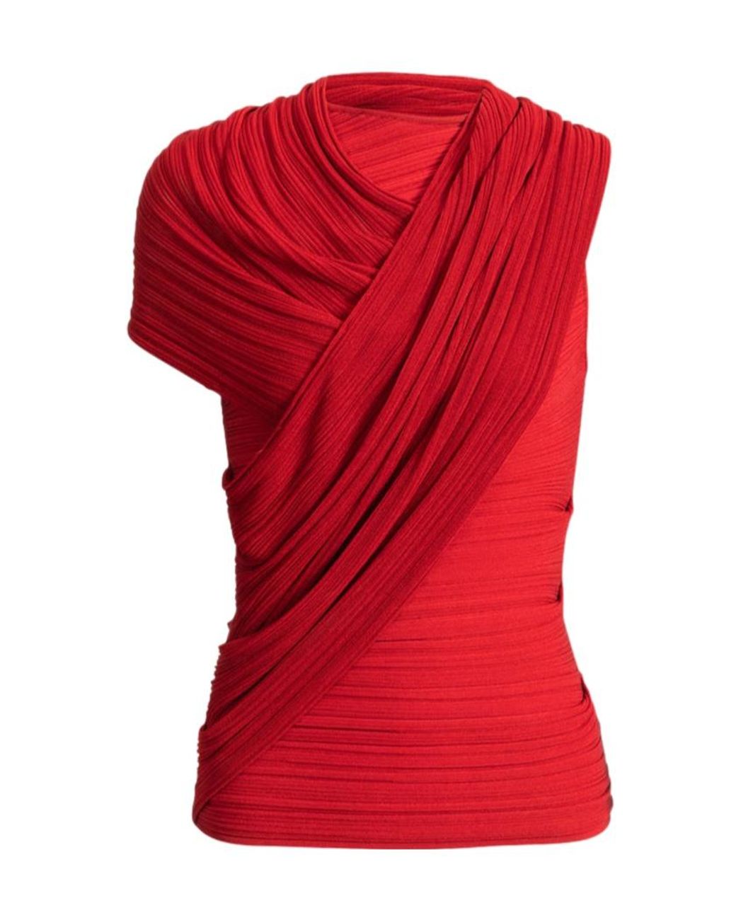 Balmain Red Ruched Asymmetrical Top