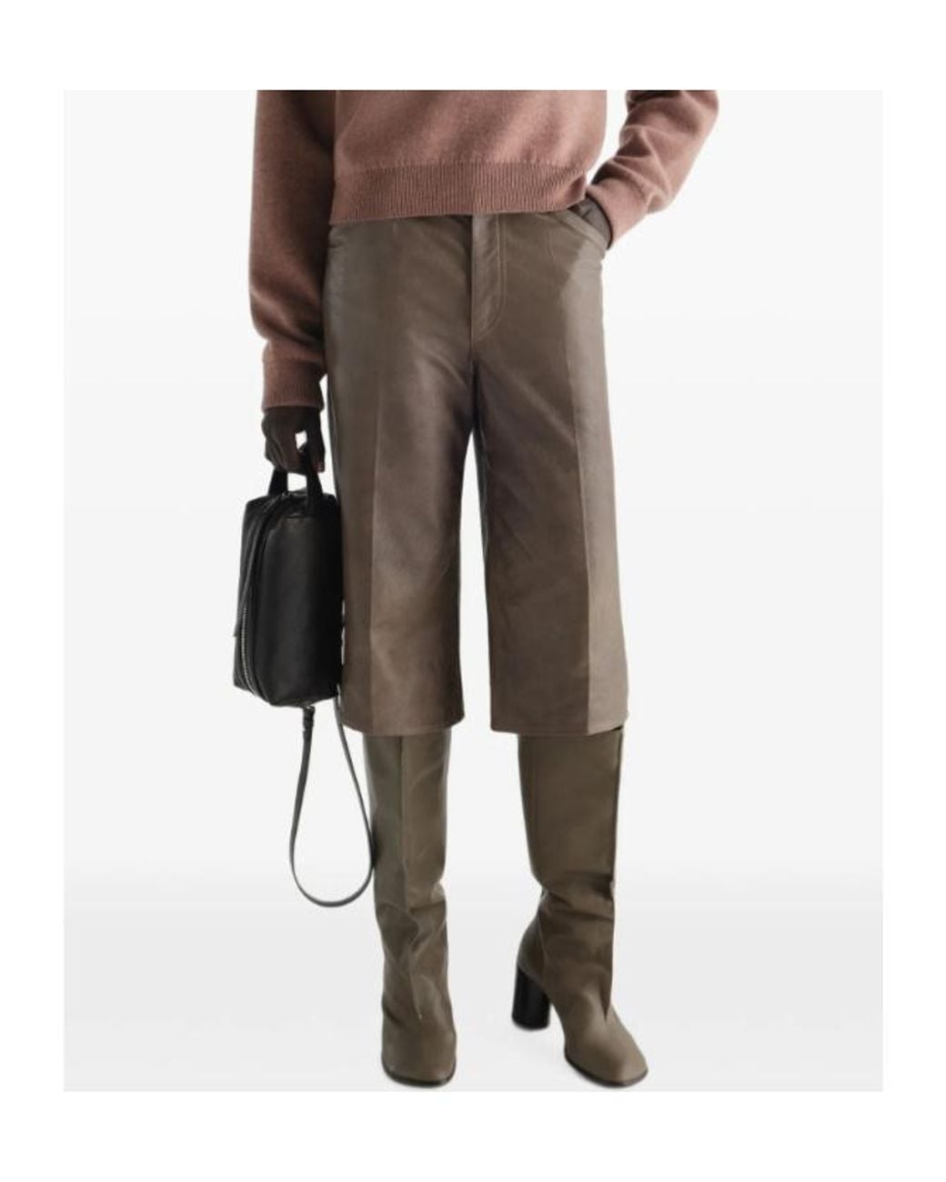 Lemaire Brown Glossy Leather Shorts