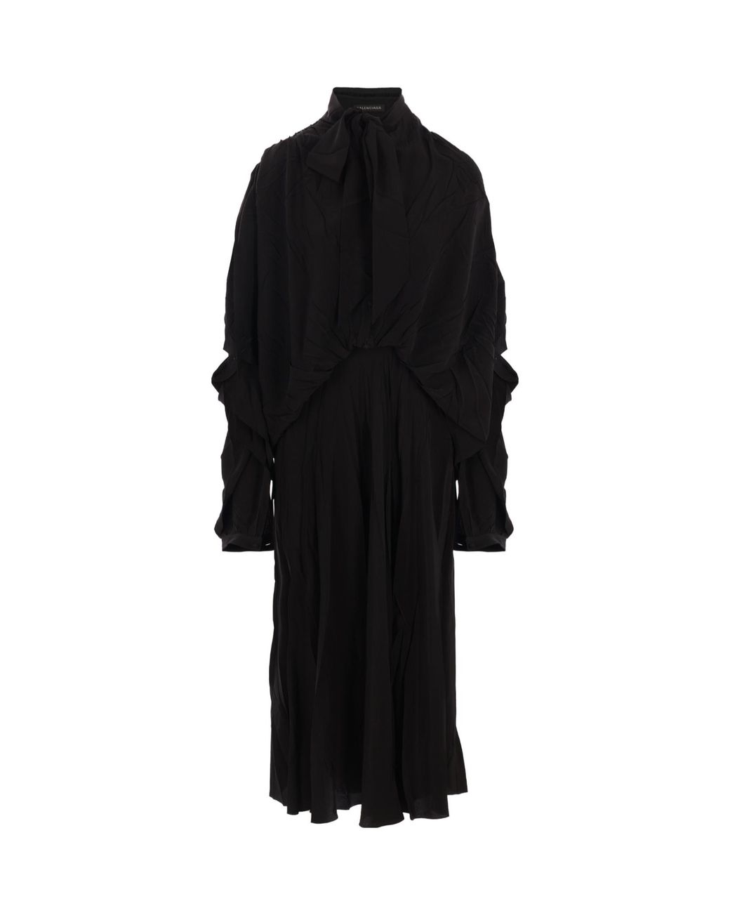 Balenciaga Black Crinkled Silk Midi Dress