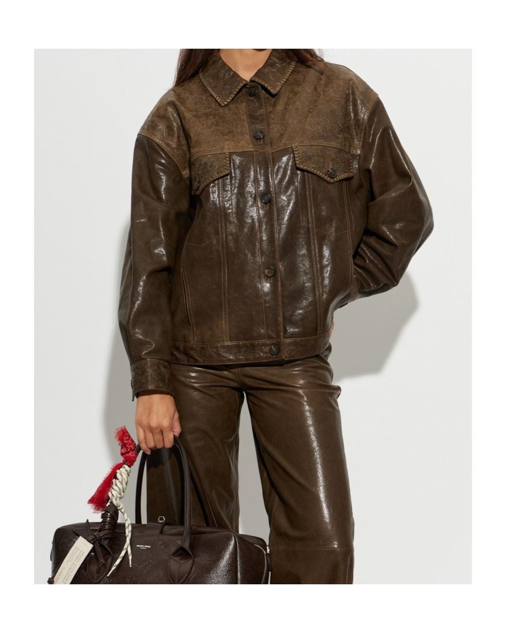 Golden Goose Deluxe Brand Brown Pattern Embossed Leather Jacket