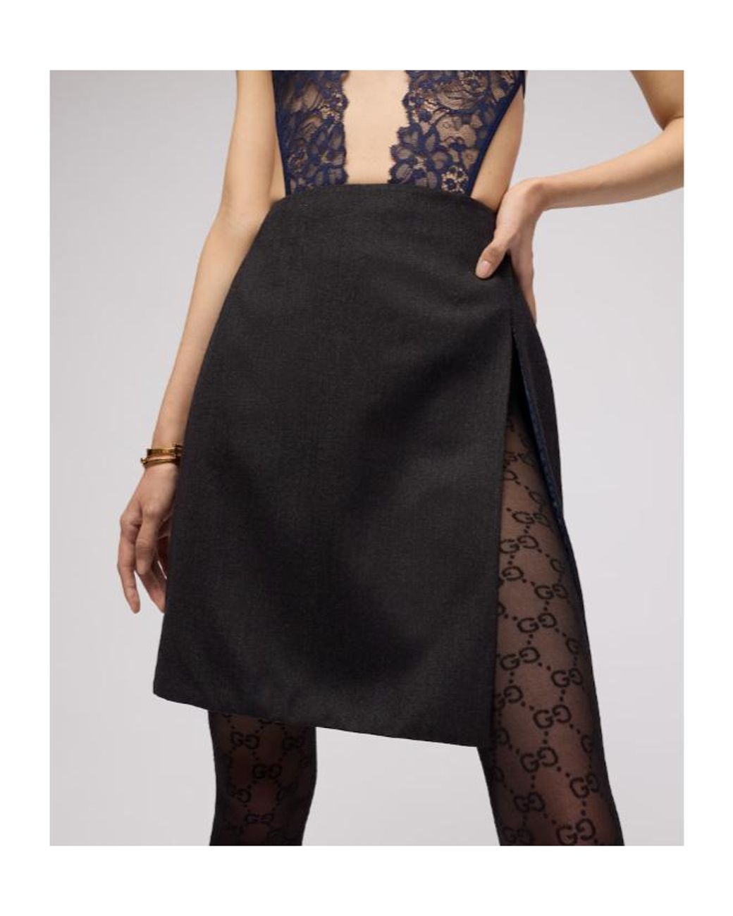 Gucci Black Stretch Wool Mini Skirt With Split