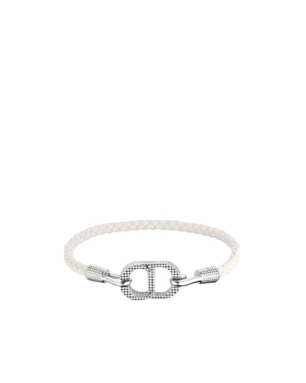 Dior White Cd Icon Braided Leather Bracelet for men