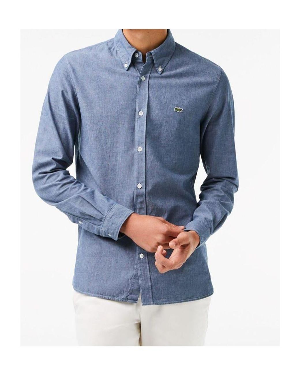 Lacoste Blue Slim Fit Concealed Placket Poplin Shirt for men