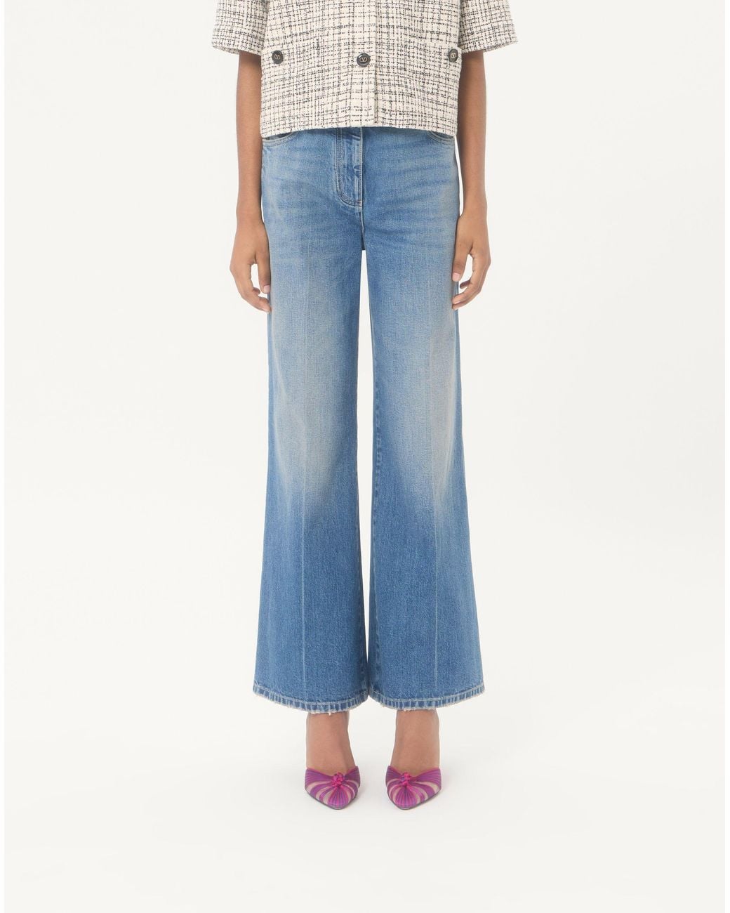 Valentino Blue Button Detailed Flared Jeans