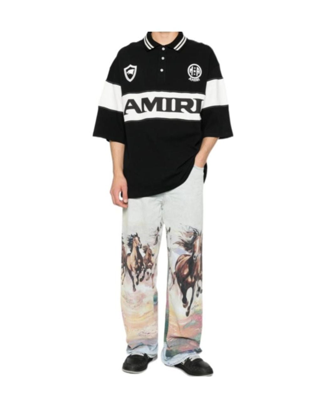 Amiri Black Sport Logo Oversized Polo Shirt for men