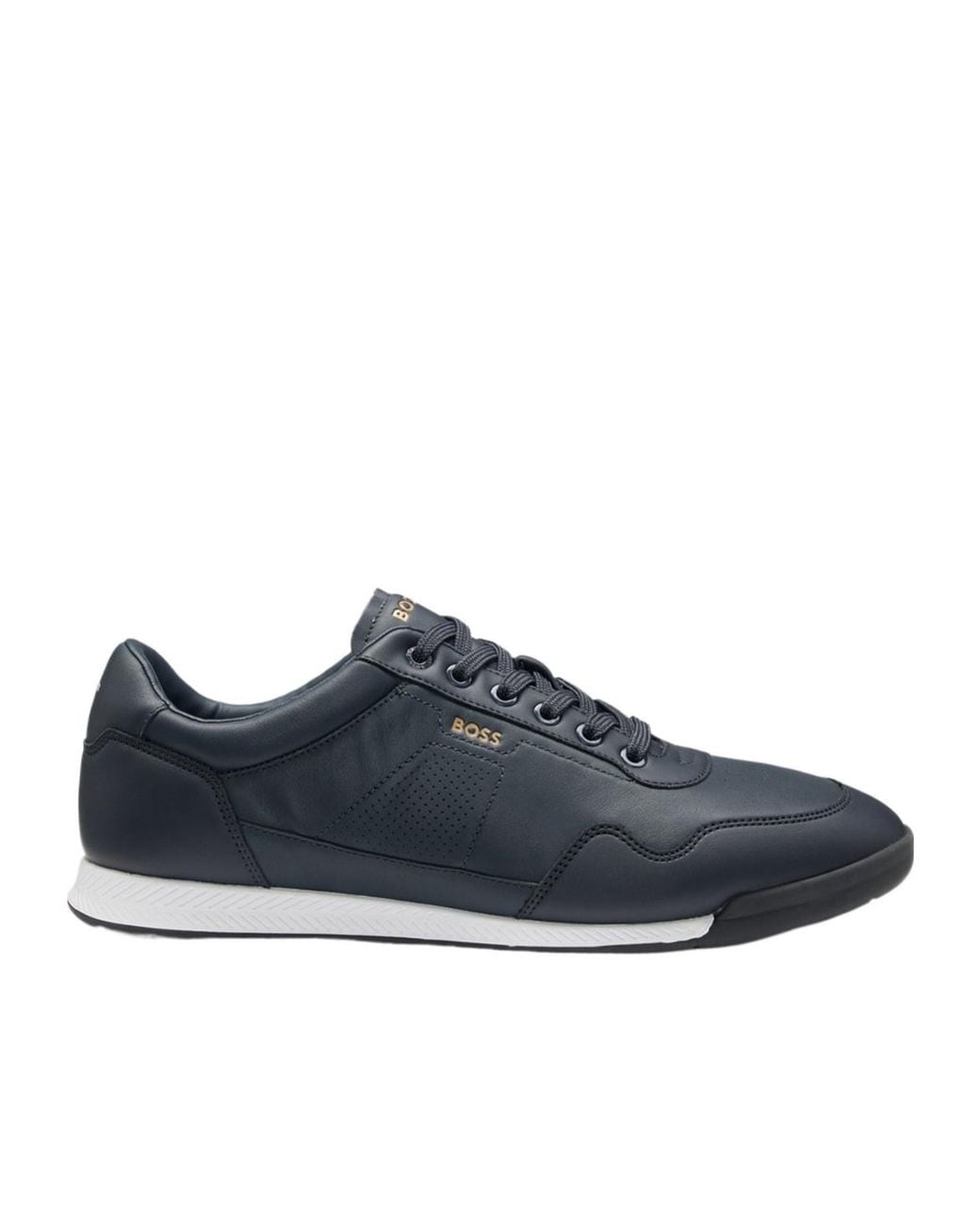 Boss Blue Logo-Detail Leather Sneakers for men