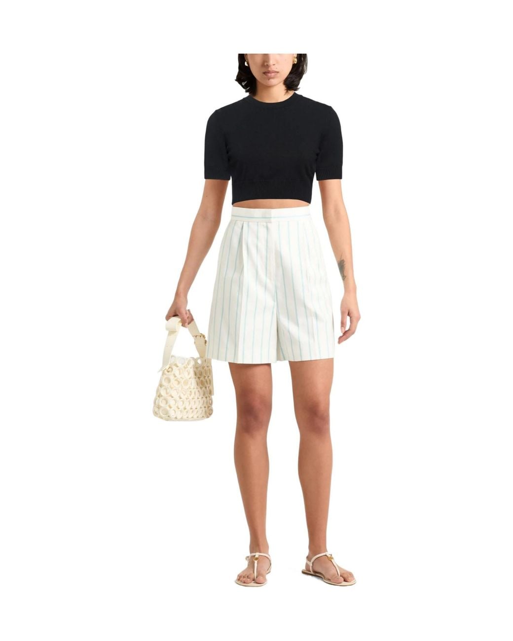 Sportmax Blue Solid-Color Short-Sleeve Knit Top