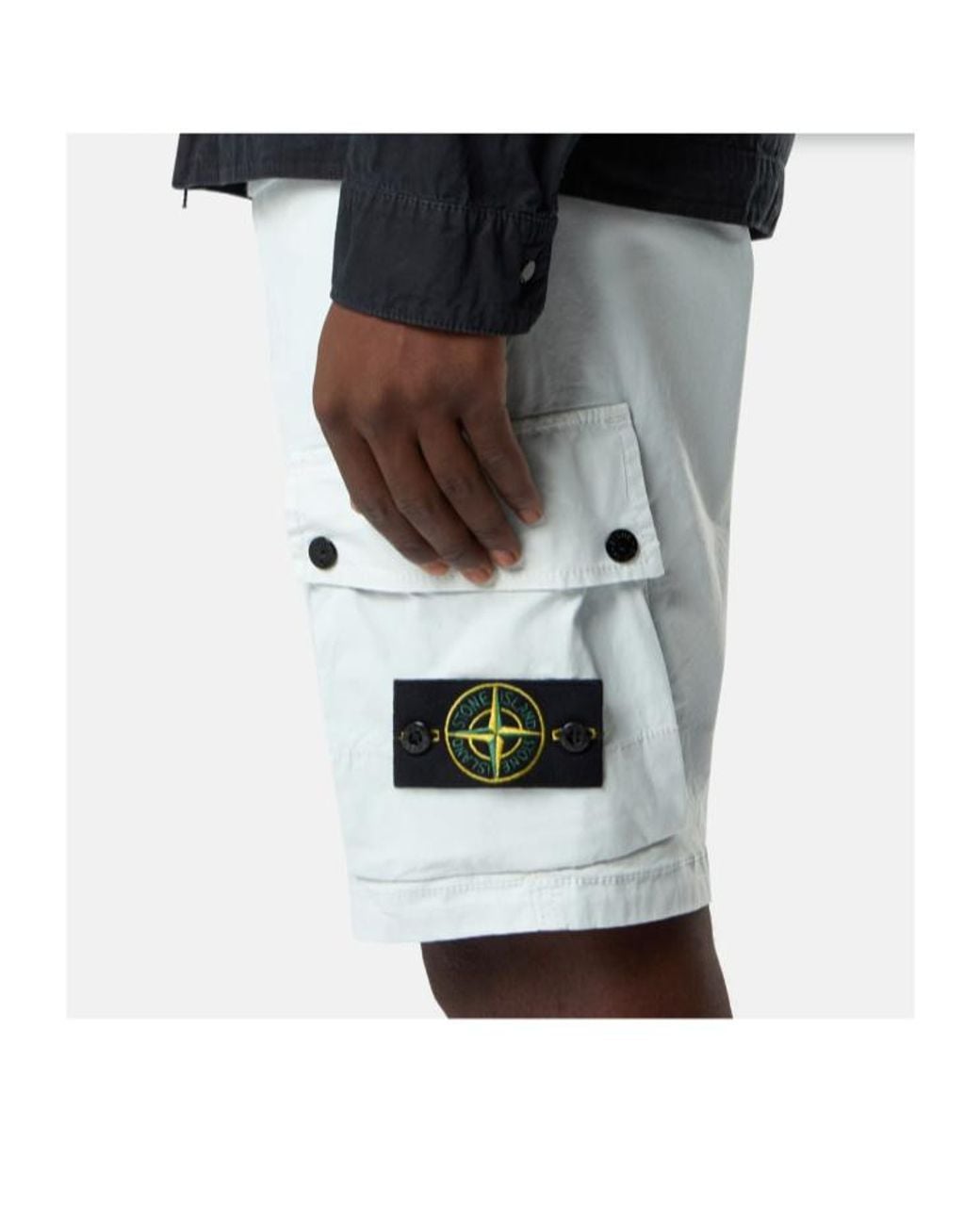 Stone Island White Cargo Bermuda Shorts for men