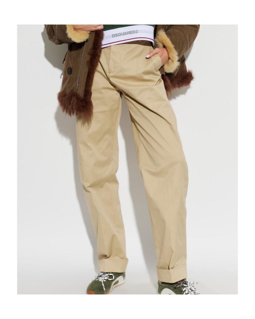 DSquared² Natural Creased Straight-Leg Pants