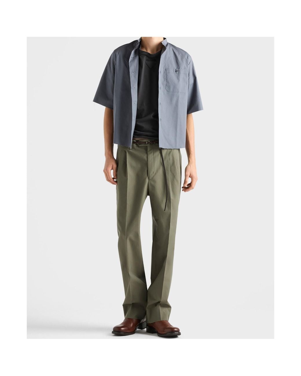 Prada Blue Triangle-Patch Crewneck T-Shirt for men
