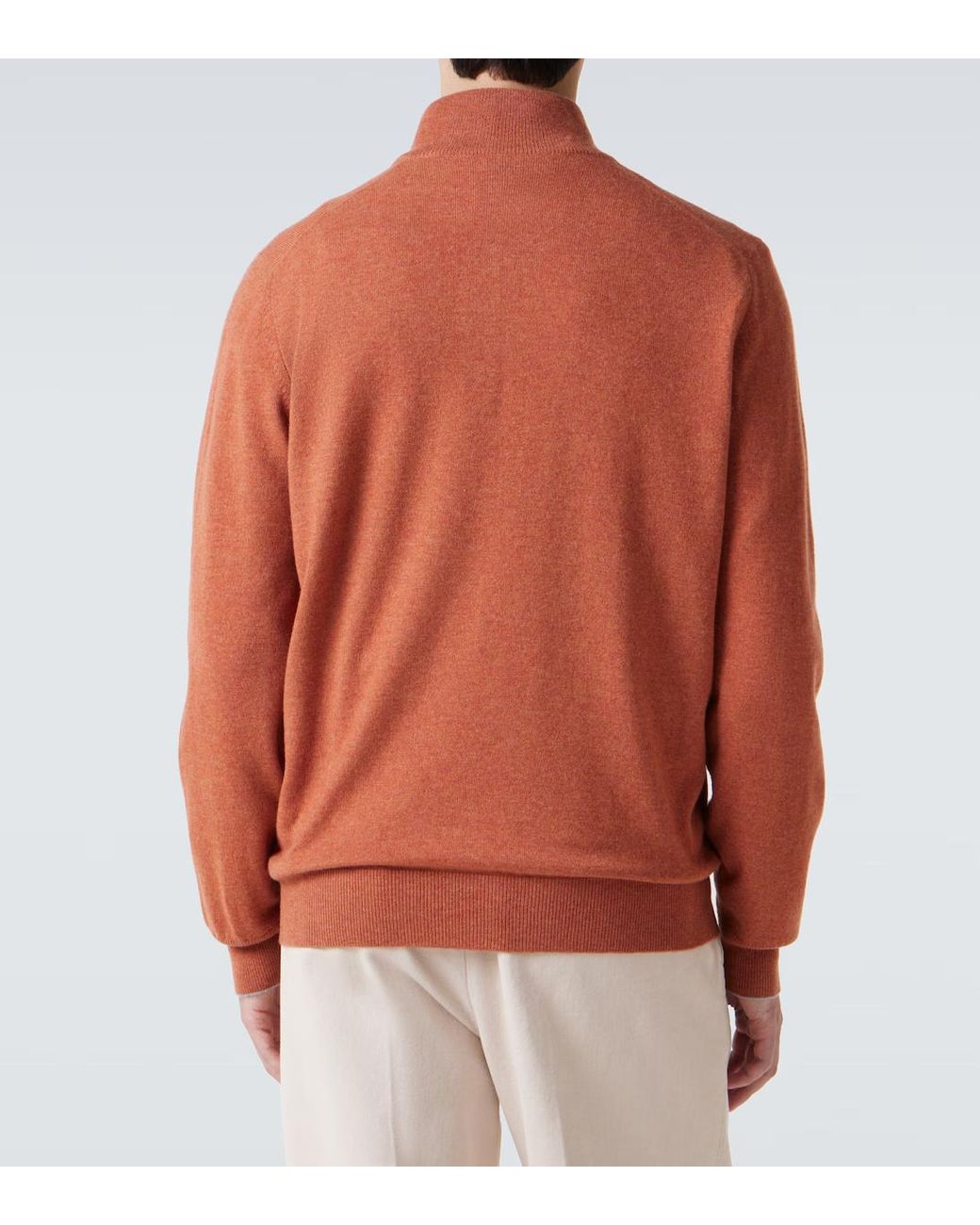 ◇BRUNELLO CUCINELLI オレンジ Wジップ リブセーター Brunello Cucinelli Cashmere Half-Zip Sweater in Orange for Men