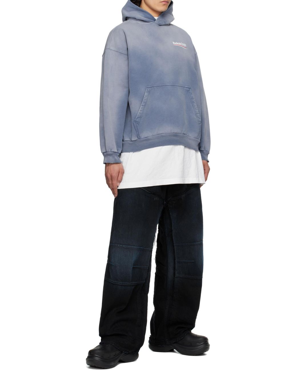 Balenciaga Blue Logo Printed Hoodie for men