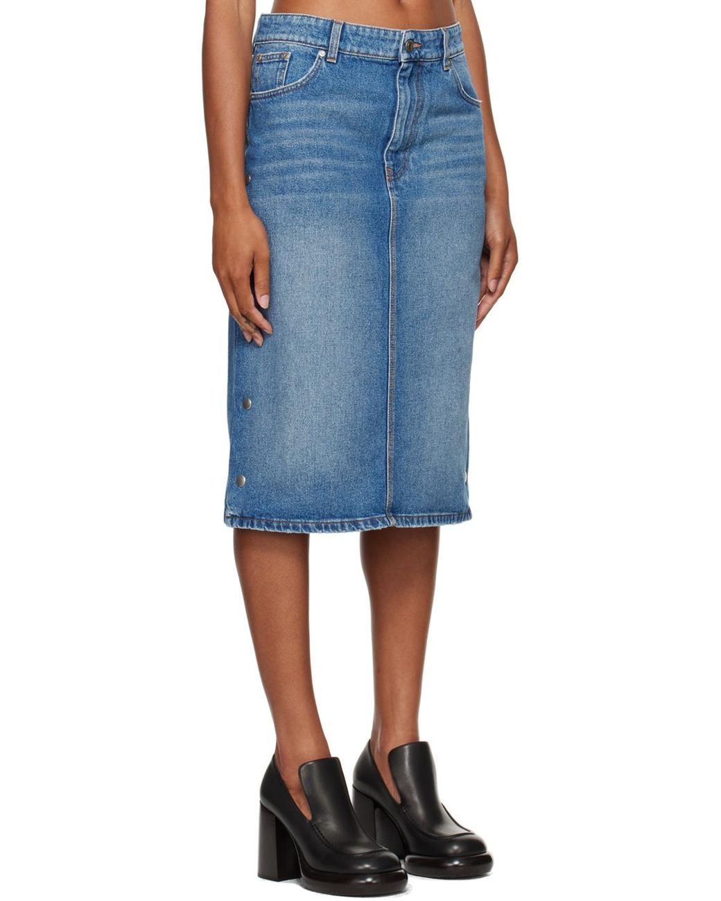 Stella McCartney Blue Snap Denim Midi Skirt