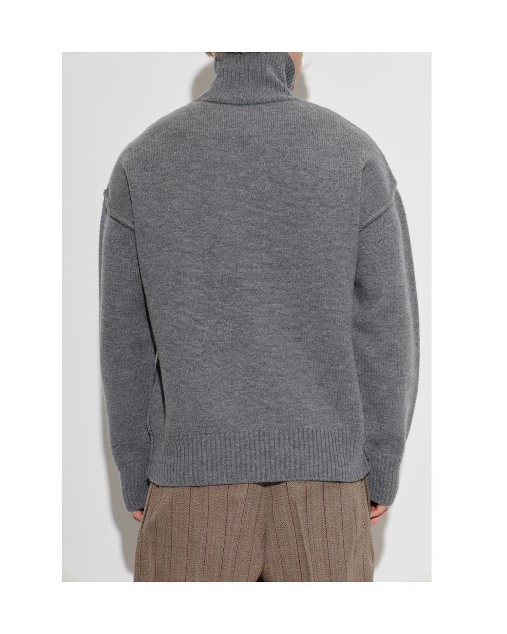 AMI Gray Ami Ami De Coeur Logo Turtleneck Sweater for men