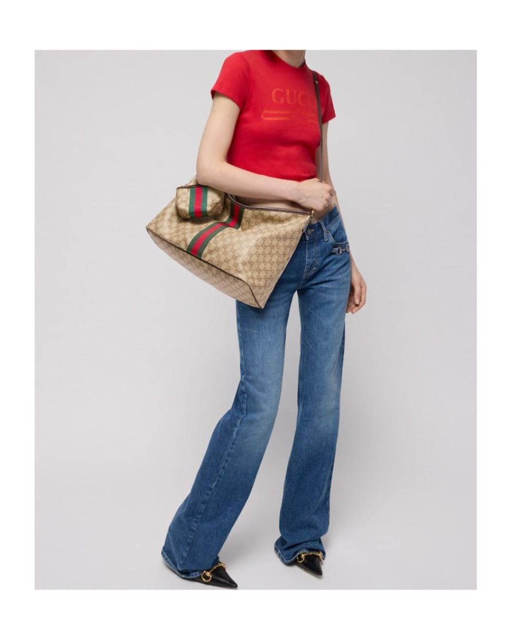 Gucci Brown Large Shoulder Bag With Web