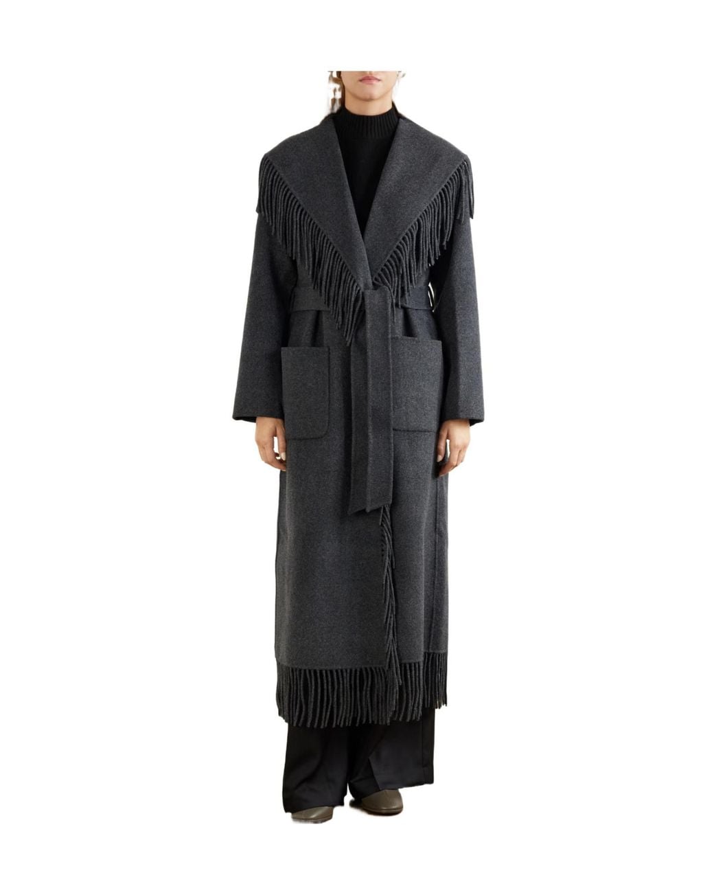 Jonathan Simkhai Black Carrie Fringe Robe Coat