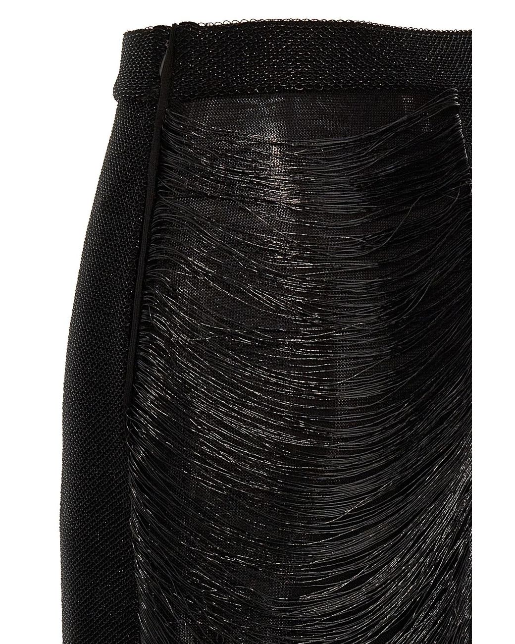 McQueen Black Armor Stitch Fringed Skirt