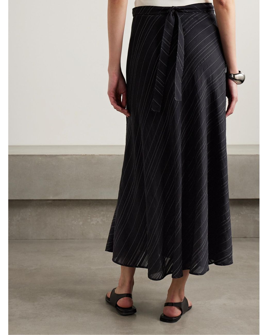 Proenza Schouler Black Kaia Belted Striped Voile Midi Skirt