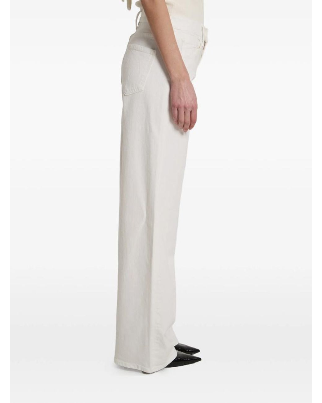 Mother White Rerun Zip Sneak Jeans Cotton; Elastane