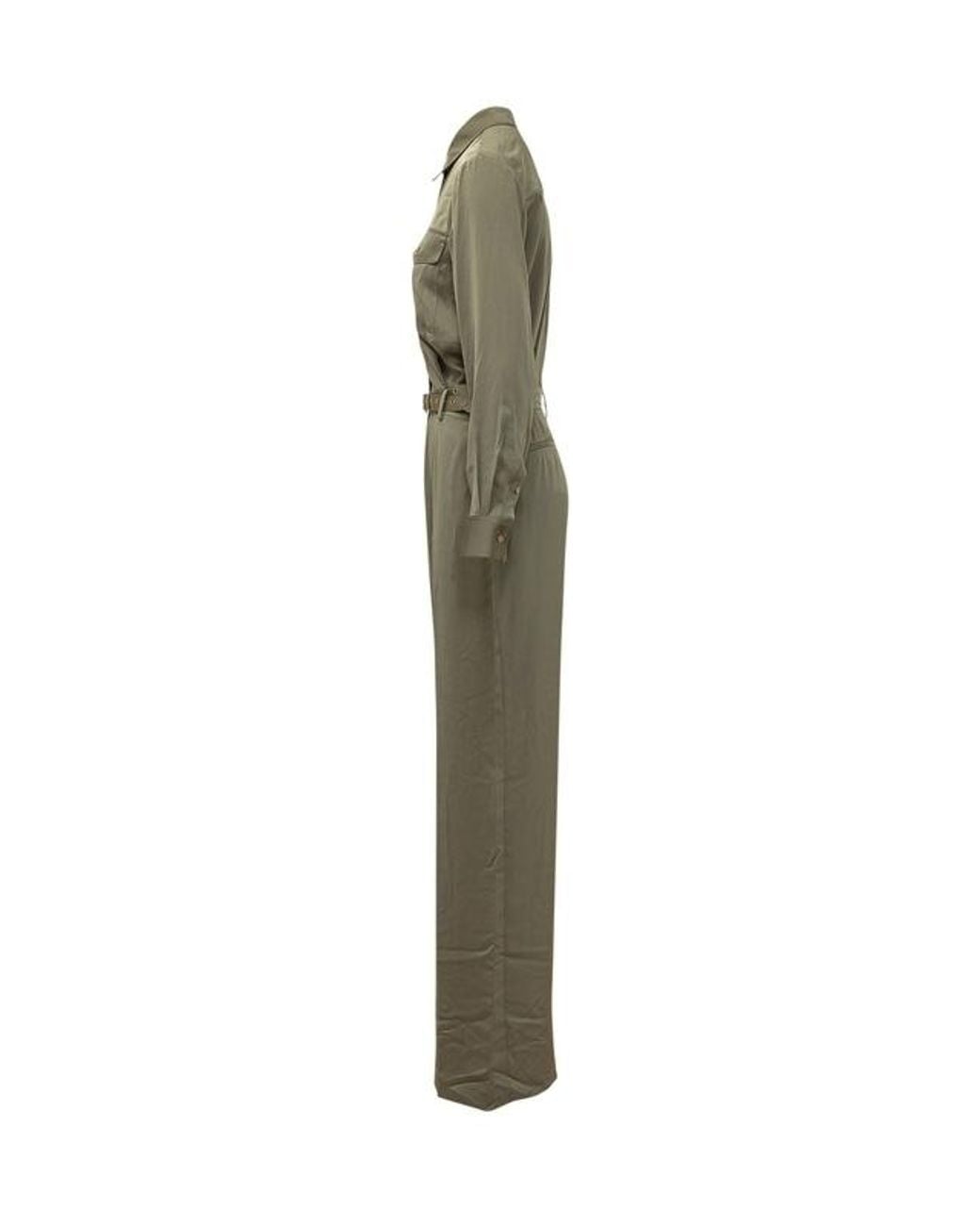 Michael Kors Green Michael Satin Belted Shirt Jumpsuit